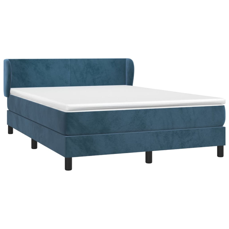 vidaXL sötétkék bársony rugós ágy matraccal 140x190 cm