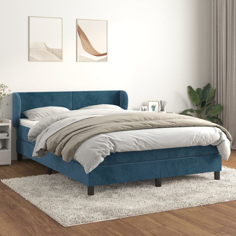 vidaXL sötétkék bársony rugós ágy matraccal 140x200 cm