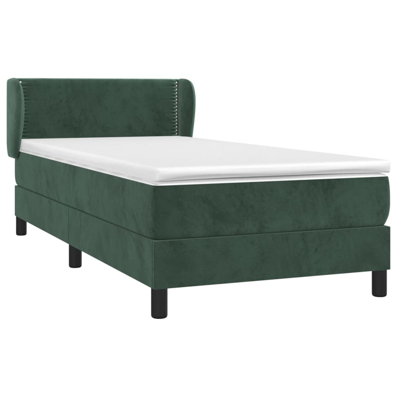 vidaXL sötétzöld bársony rugós ágy matraccal 90 x 200 cm
