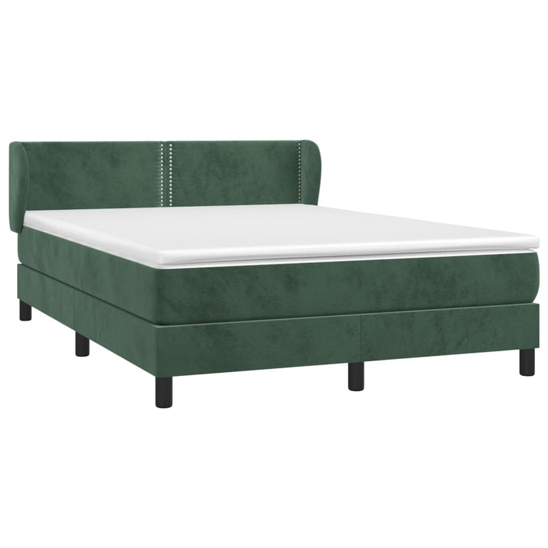 vidaXL sötétzöld bársony rugós ágy matraccal 140x190 cm