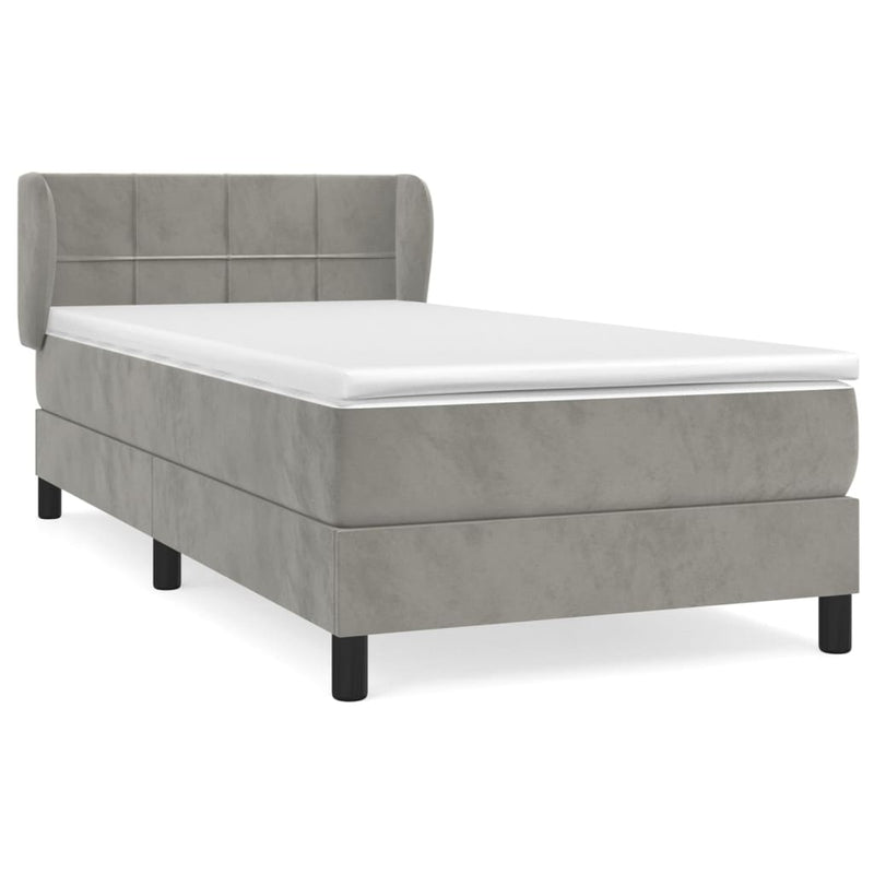 vidaXL világosszürke bársony rugós ágy matraccal 90 x 200 cm