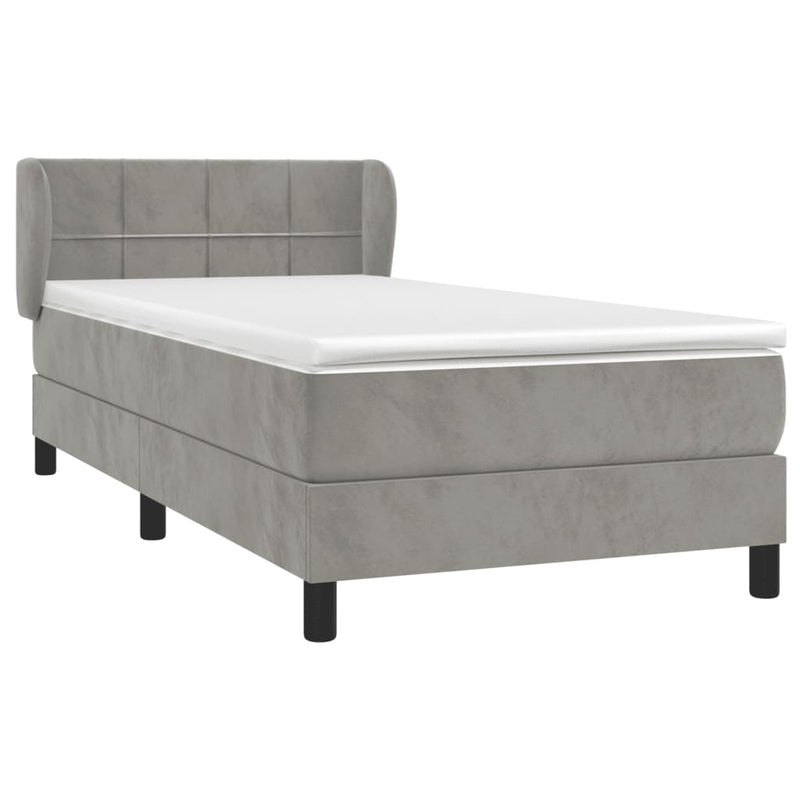 vidaXL világosszürke bársony rugós ágy matraccal 90 x 200 cm