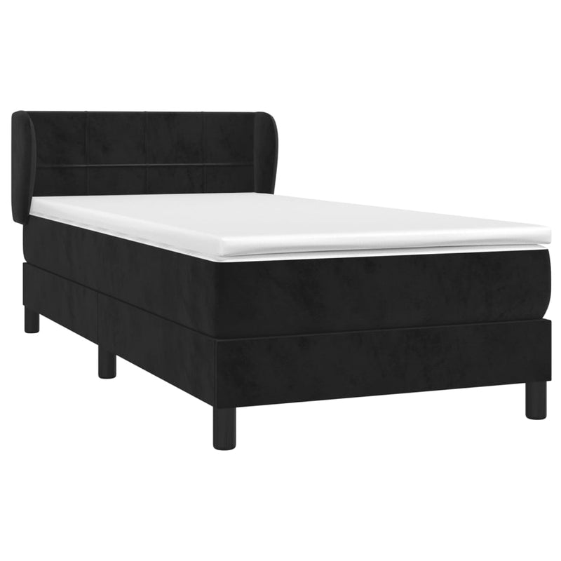 vidaXL fekete bársony rugós ágy matraccal 90 x 200 cm