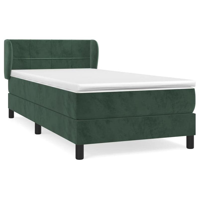vidaXL sötétzöld bársony rugós ágy matraccal 90 x 200 cm