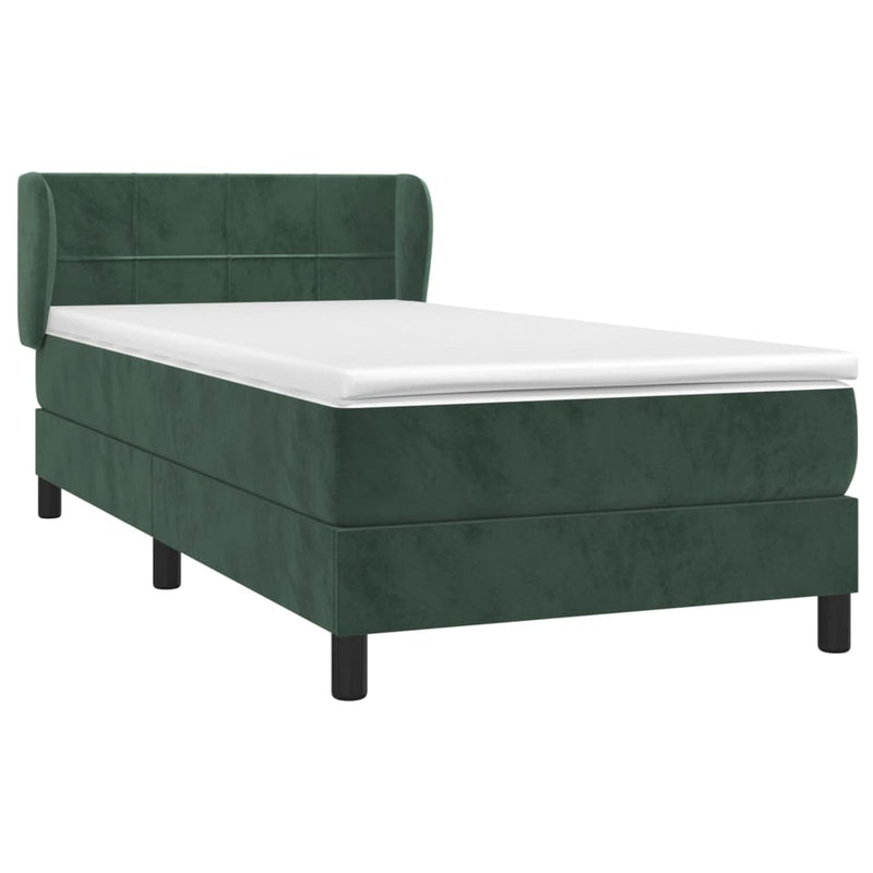 vidaXL sötétzöld bársony rugós ágy matraccal 90 x 200 cm