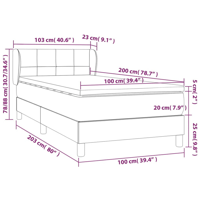 vidaXL világosszürke bársony rugós ágy matraccal 100 x 200 cm