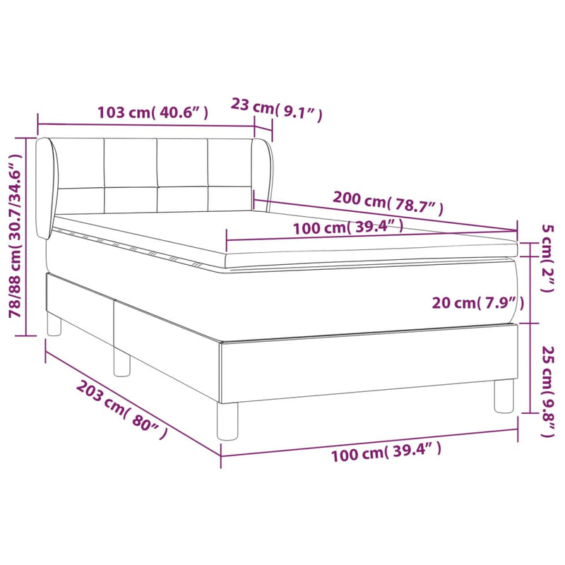 vidaXL fekete bársony rugós ágy matraccal 100 x 200 cm