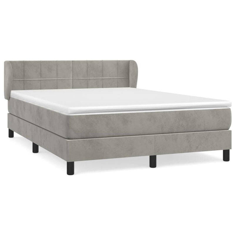 vidaXL világosszürke bársony rugós ágy matraccal 140x190 cm