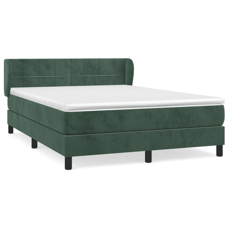 vidaXL sötétzöld bársony rugós ágy matraccal 140x190 cm