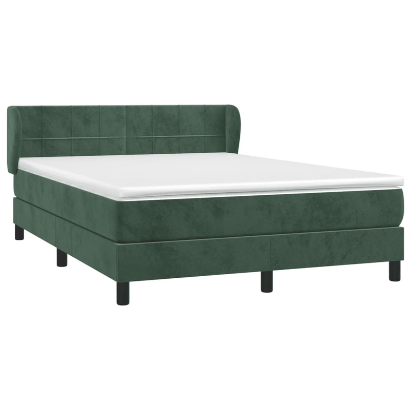 vidaXL sötétzöld bársony rugós ágy matraccal 140x190 cm