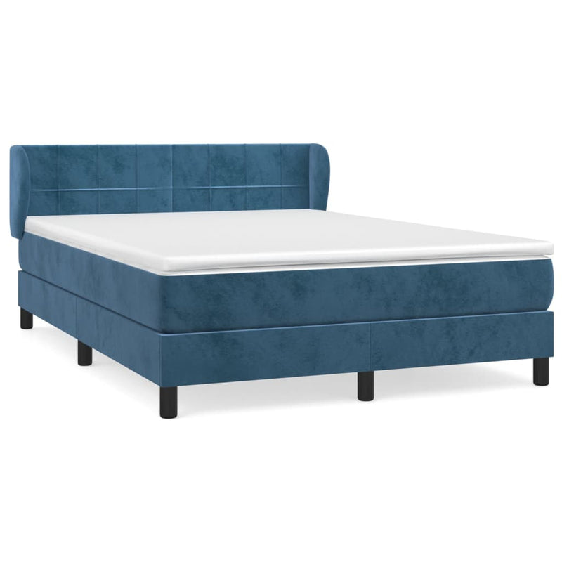 vidaXL sötétkék bársony rugós ágy matraccal 140x190 cm