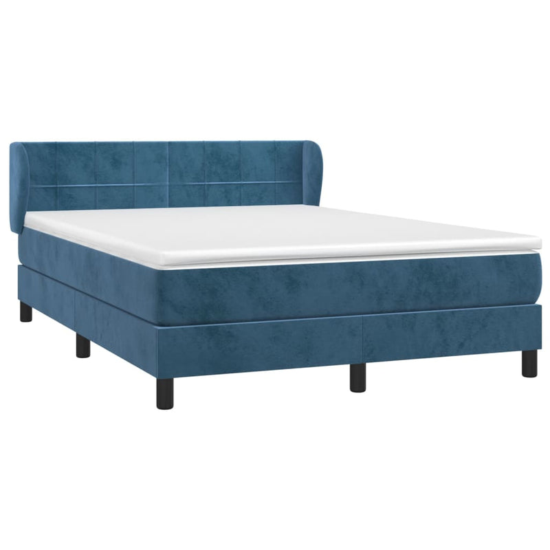 vidaXL sötétkék bársony rugós ágy matraccal 140x190 cm