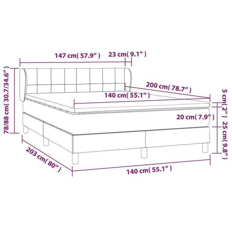 vidaXL sötétszürke bársony rugós ágy matraccal 140x200 cm