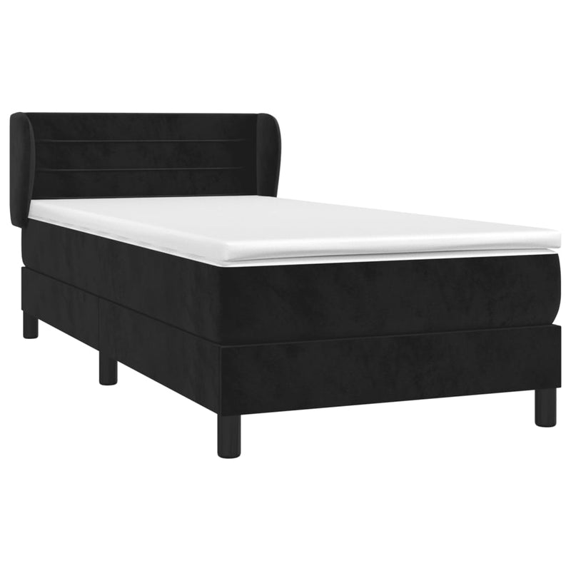 vidaXL fekete bársony rugós ágy matraccal 100 x 200 cm