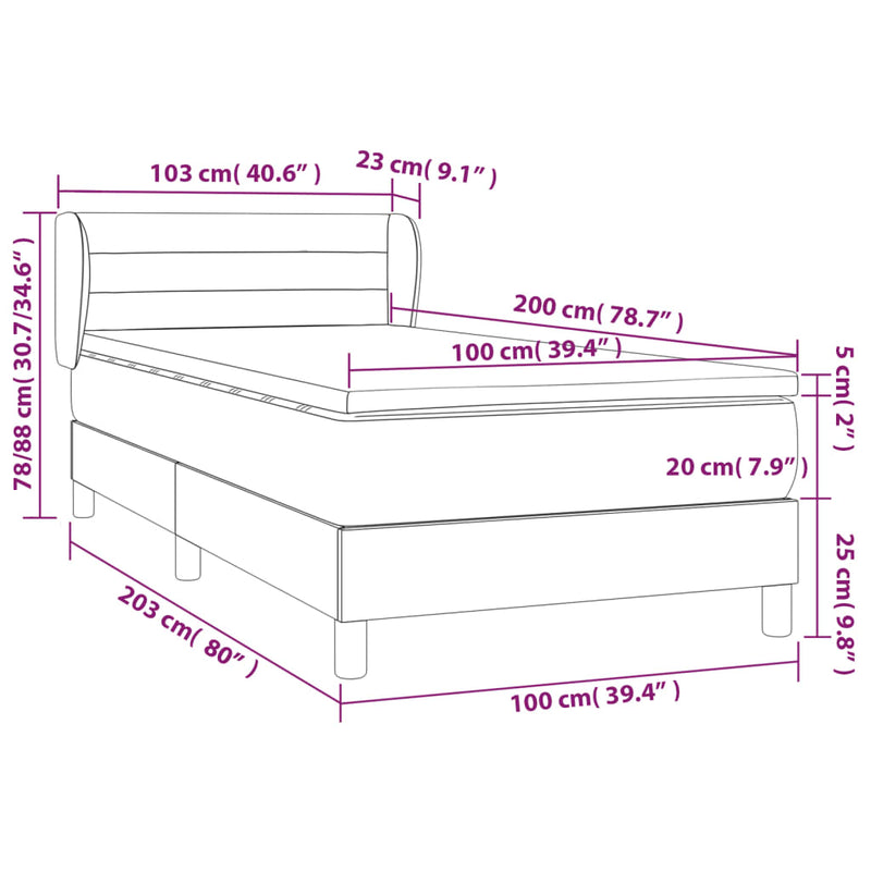 vidaXL fekete bársony rugós ágy matraccal 100 x 200 cm