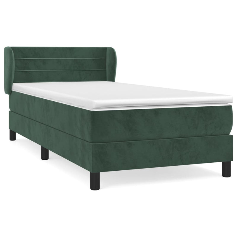 vidaXL sötétzöld bársony rugós ágy matraccal 100 x 200 cm