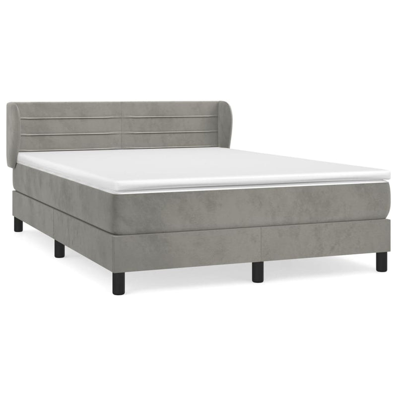 vidaXL világosszürke bársony rugós ágy matraccal 140x190 cm