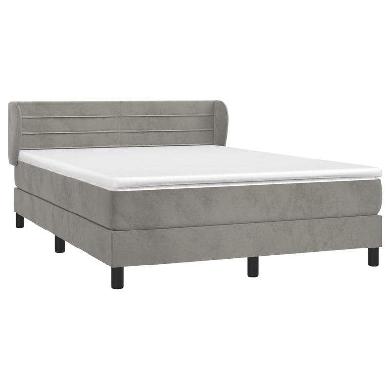vidaXL világosszürke bársony rugós ágy matraccal 140x190 cm