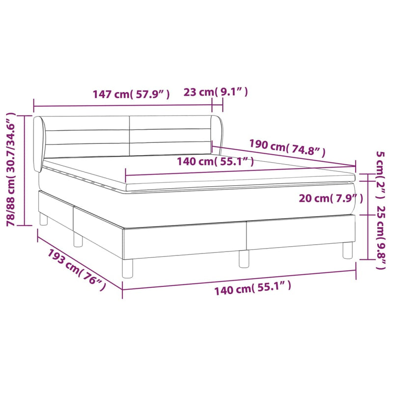 vidaXL fekete bársony rugós ágy matraccal 140 x 190 cm