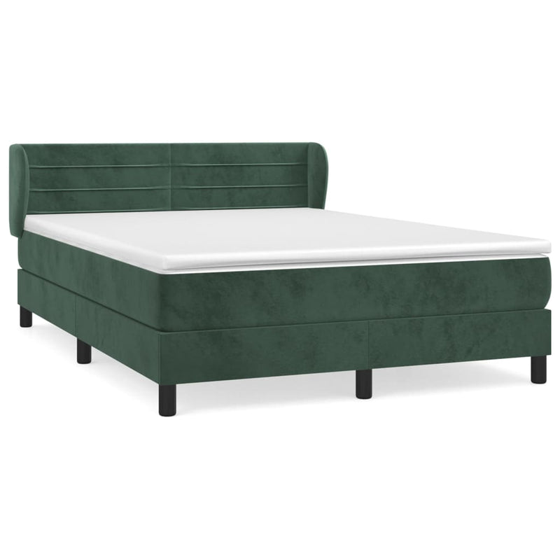 vidaXL sötétzöld bársony rugós ágy matraccal 140x190 cm
