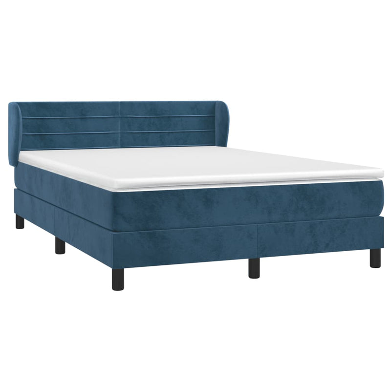 vidaXL sötétkék bársony rugós ágy matraccal 140x190 cm