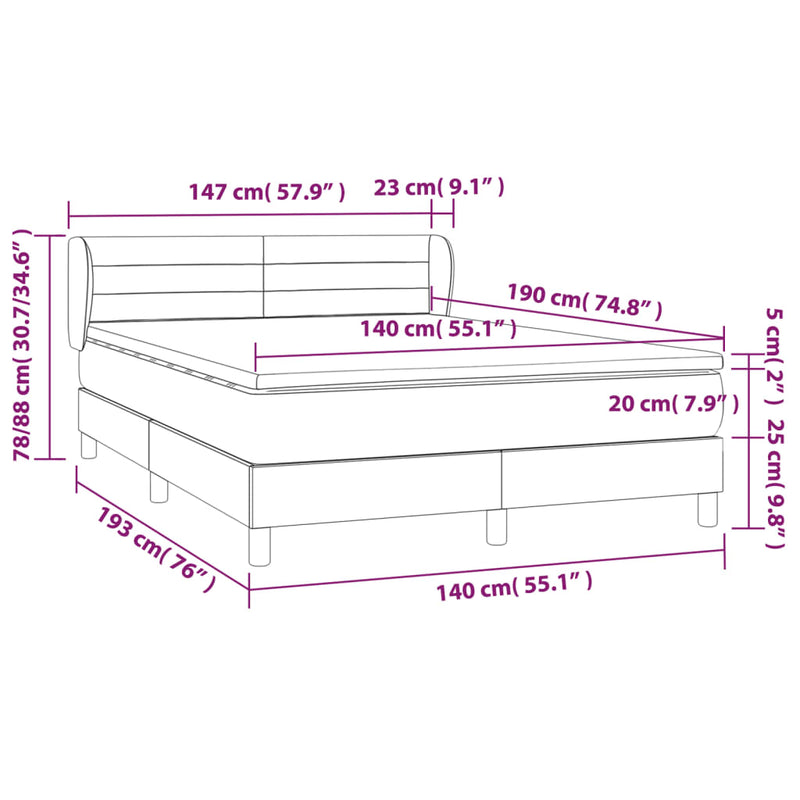 vidaXL sötétkék bársony rugós ágy matraccal 140x190 cm