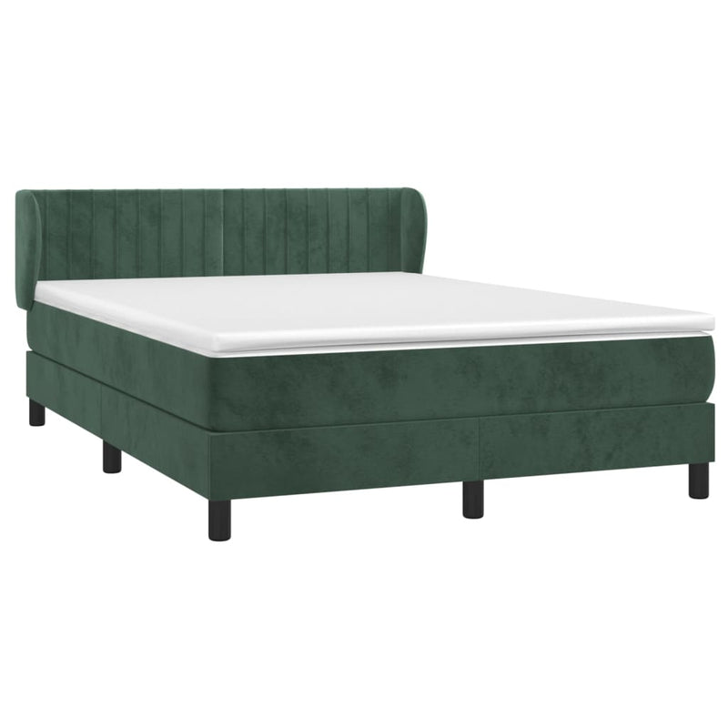 vidaXL sötétzöld bársony rugós ágy matraccal 140x190 cm