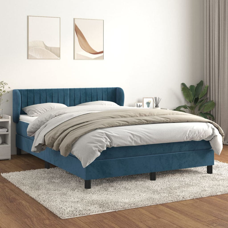 vidaXL sötétkék bársony rugós ágy matraccal 140x200 cm