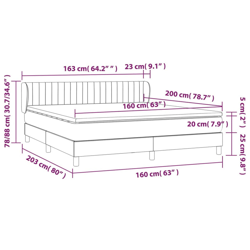 vidaXL sötétkék bársony rugós ágy matraccal 160x200 cm