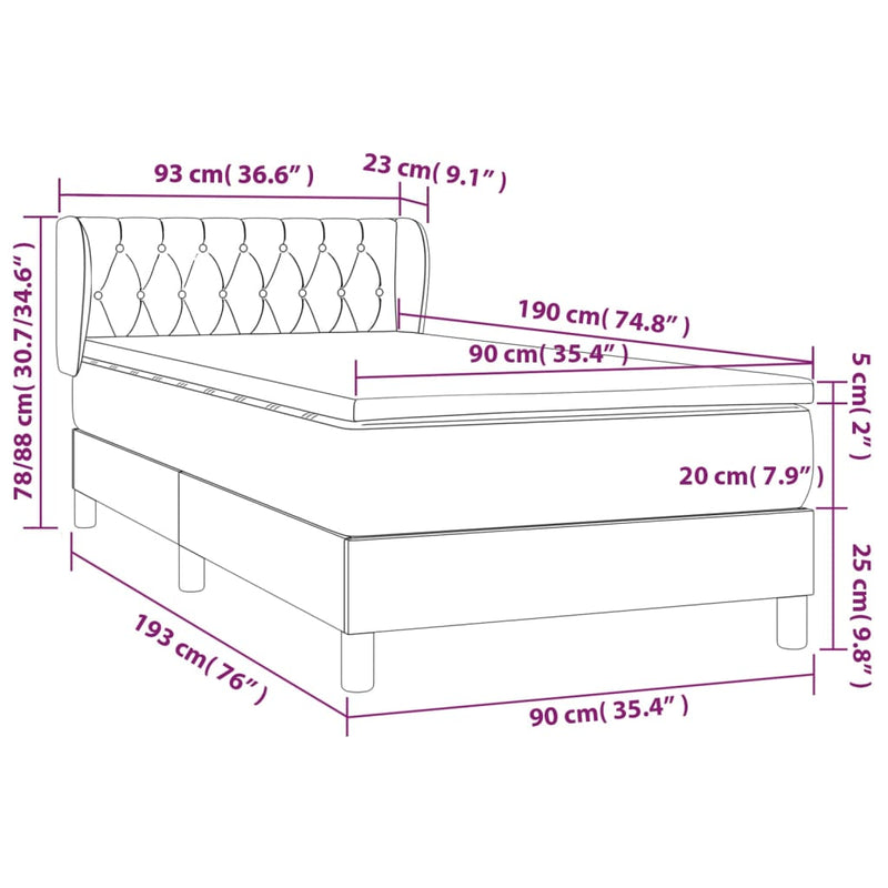 vidaXL sötétkék bársony rugós ágy matraccal 90x190 cm