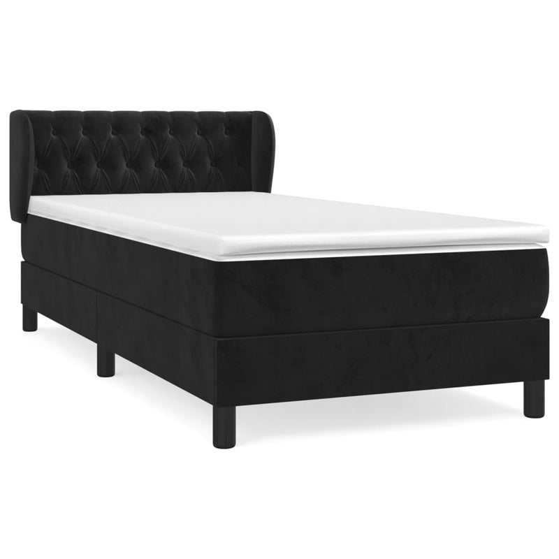 vidaXL fekete bársony rugós ágy matraccal 90 x 200 cm