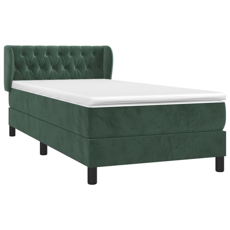 vidaXL sötétzöld bársony rugós ágy matraccal 90 x 200 cm