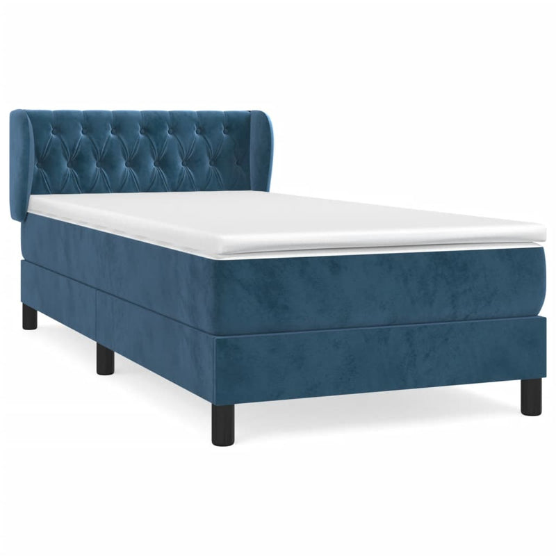 vidaXL sötétkék bársony rugós ágy matraccal 100 x 200 cm