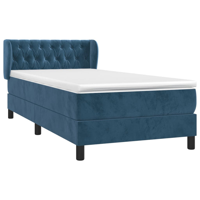 vidaXL sötétkék bársony rugós ágy matraccal 100 x 200 cm