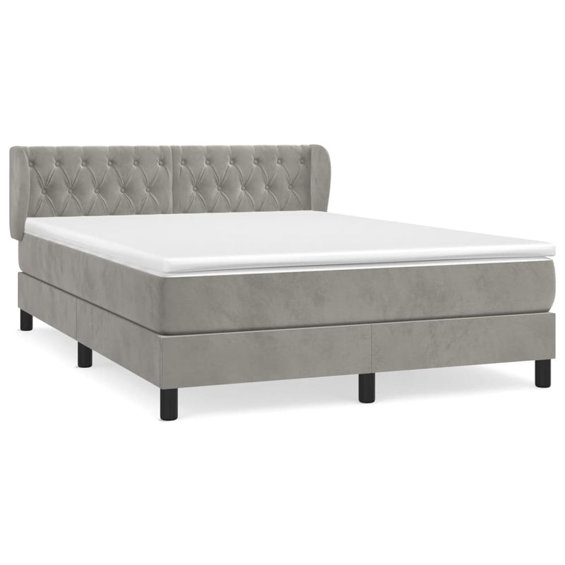 vidaXL világosszürke bársony rugós ágy matraccal 140x190 cm