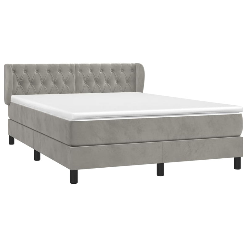 vidaXL világosszürke bársony rugós ágy matraccal 140x190 cm