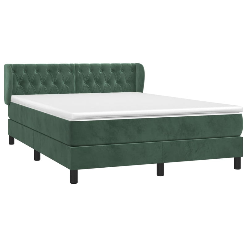 vidaXL sötétzöld bársony rugós ágy matraccal 140x190 cm