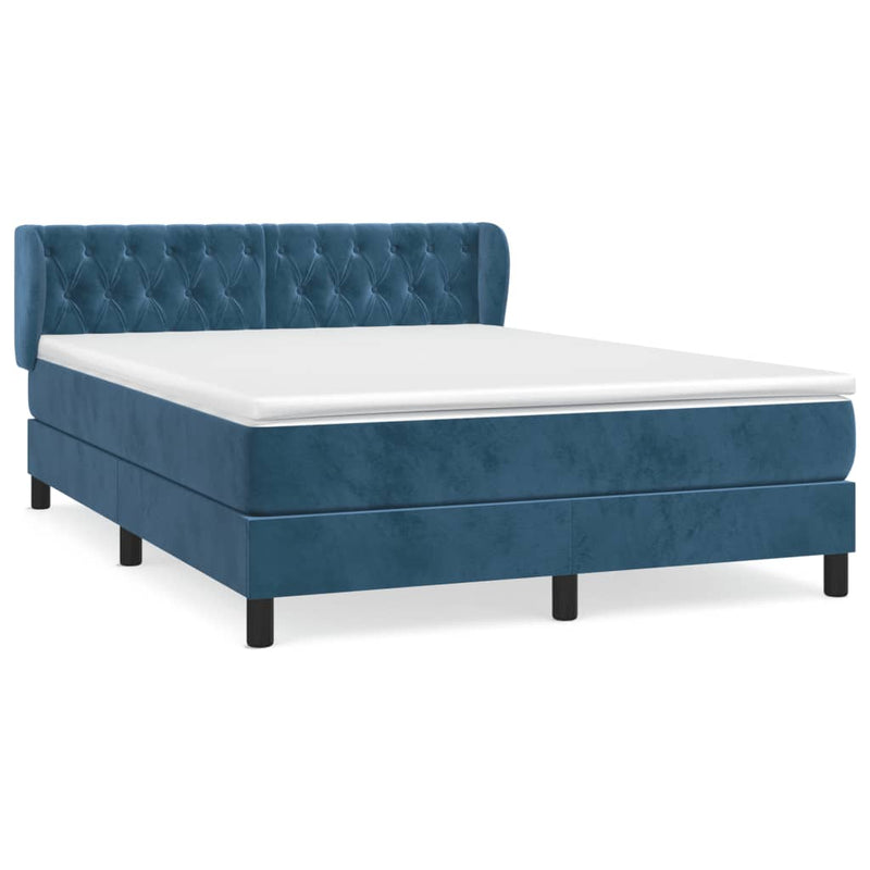 vidaXL sötétkék bársony rugós ágy matraccal 140x190 cm