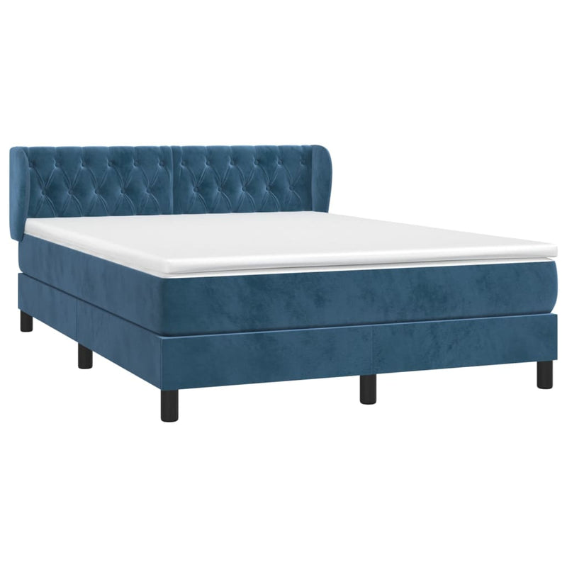 vidaXL sötétkék bársony rugós ágy matraccal 140x190 cm