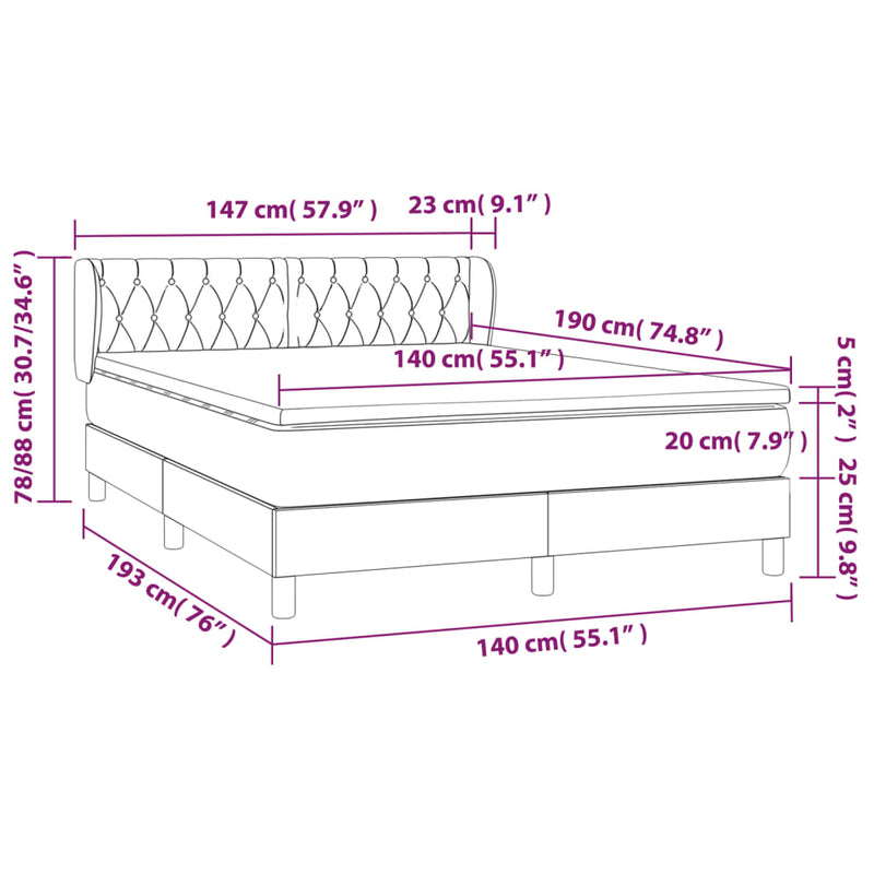 vidaXL sötétkék bársony rugós ágy matraccal 140x190 cm