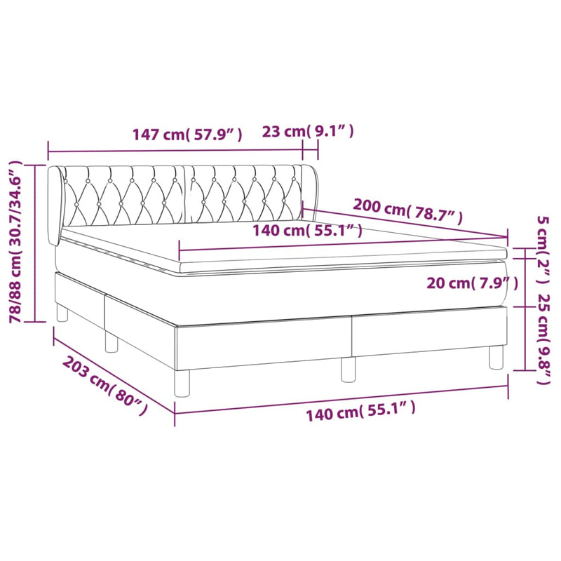 vidaXL sötétkék bársony rugós ágy matraccal 140x200 cm