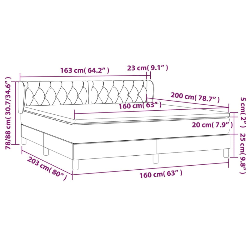 vidaXL sötétkék bársony rugós ágy matraccal 160x200 cm