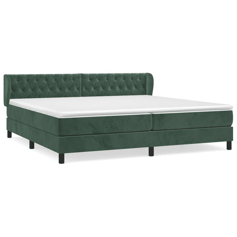 vidaXL sötétzöld bársony rugós ágy matraccal 200x200 cm
