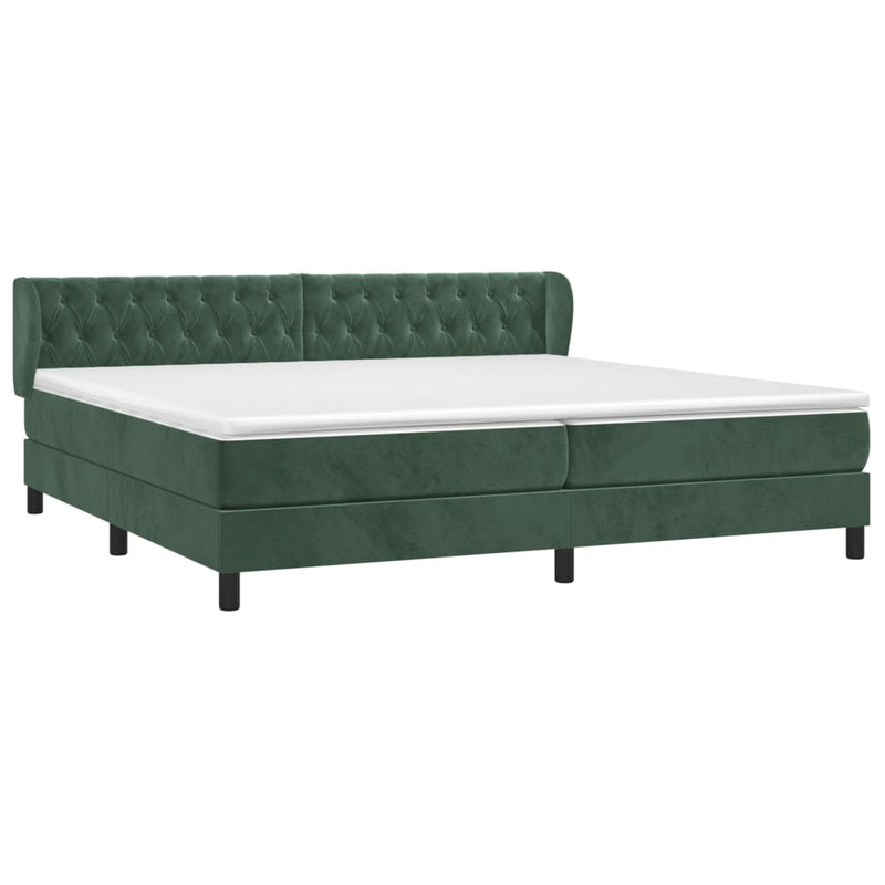 vidaXL sötétzöld bársony rugós ágy matraccal 200x200 cm