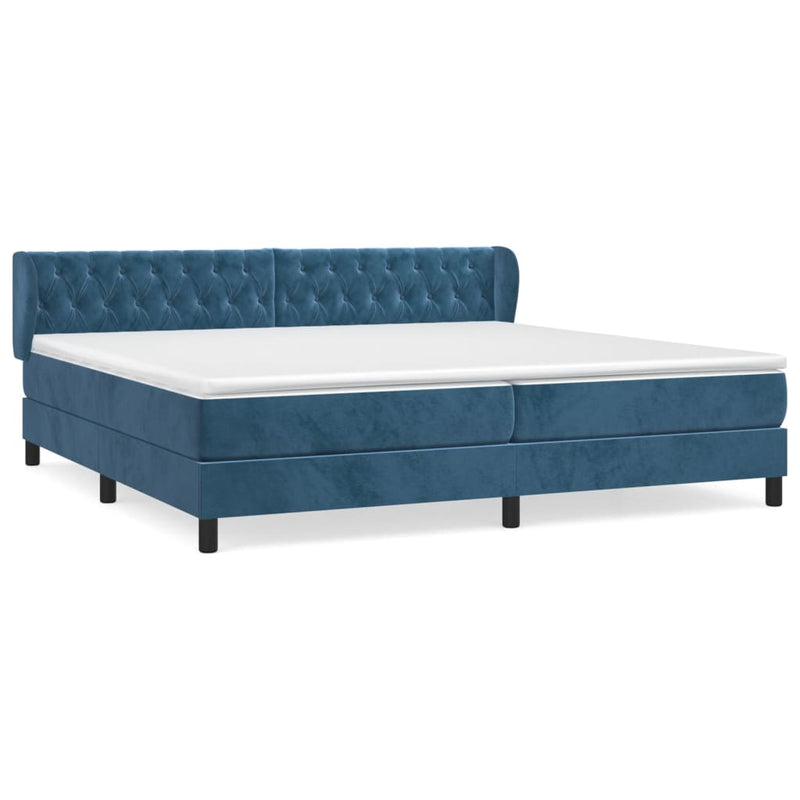 vidaXL sötétkék bársony rugós ágy matraccal 200x200 cm