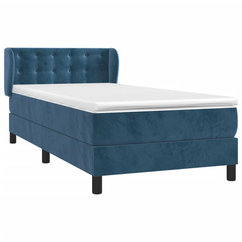vidaXL sötétkék bársony rugós ágy matraccal 80 x 200 cm