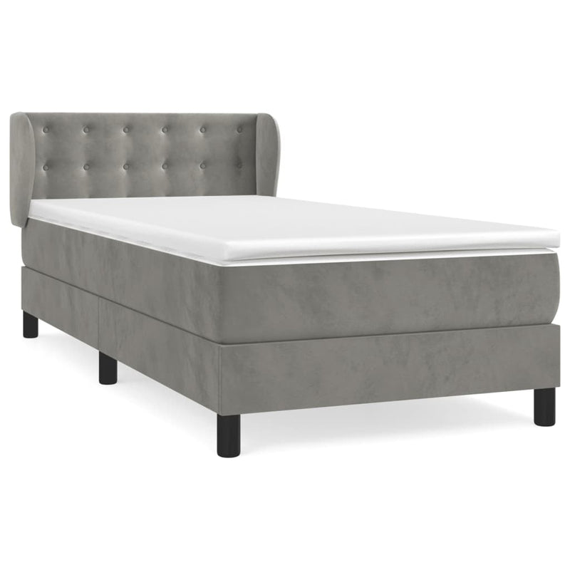 vidaXL világosszürke bársony rugós ágy matraccal 90 x 200 cm