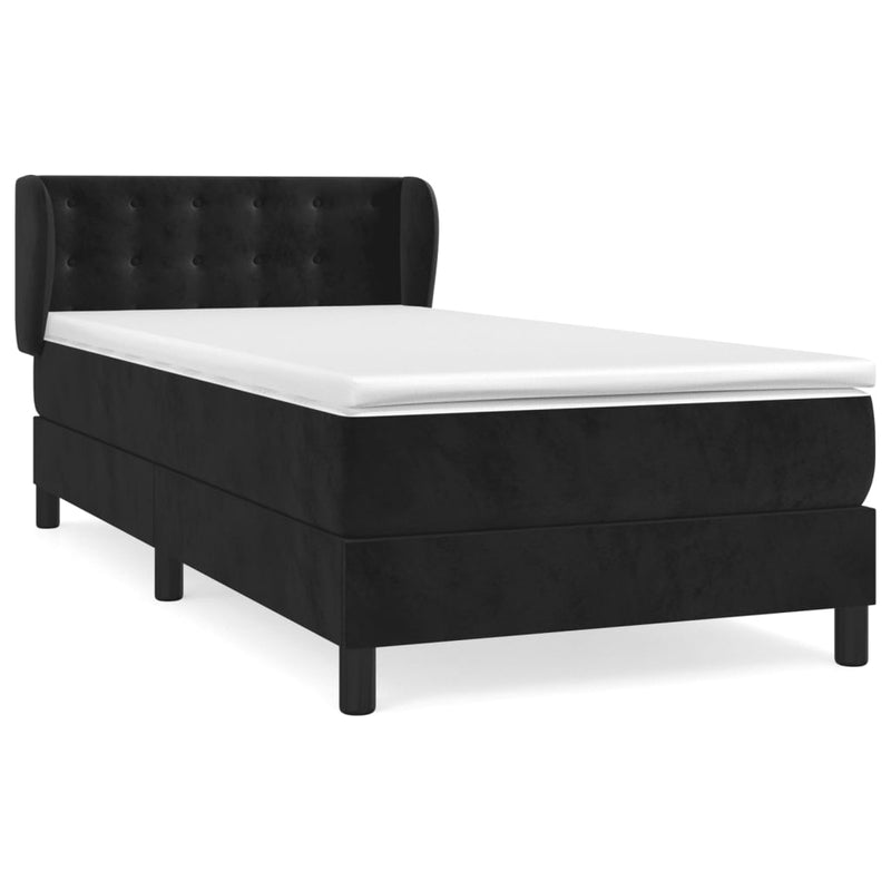 vidaXL fekete bársony rugós ágy matraccal 90 x 200 cm