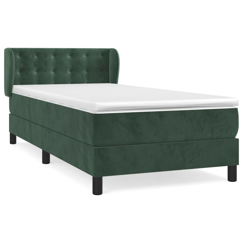 vidaXL sötétzöld bársony rugós ágy matraccal 90 x 200 cm
