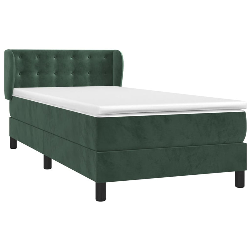 vidaXL sötétzöld bársony rugós ágy matraccal 90 x 200 cm